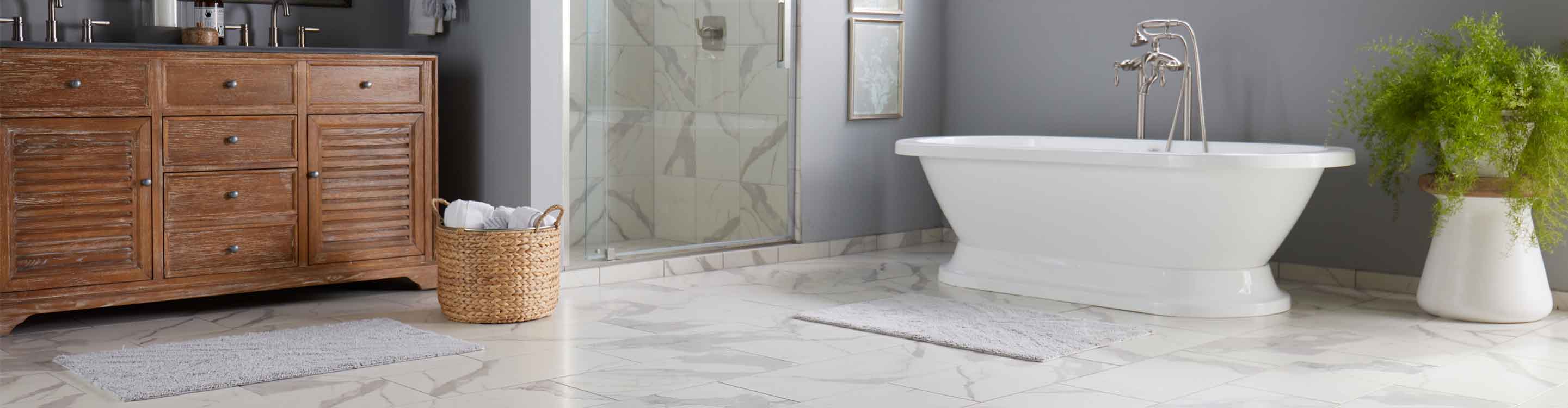 marble tile flooring and shower walls